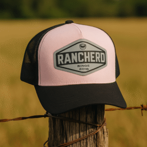 Boné Trucker rancheiro rosa aba preta.