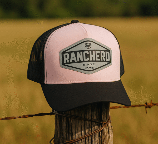 Boné Trucker rancheiro rosa aba preta.